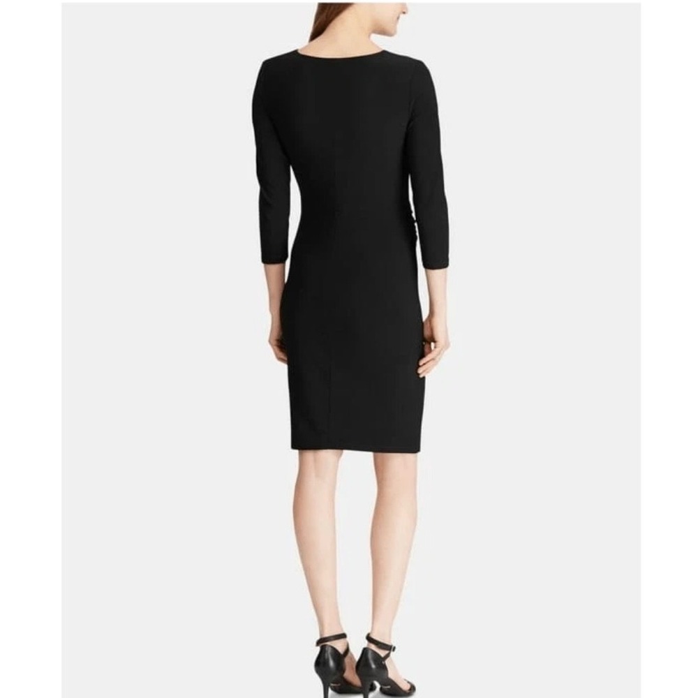 Lauren Ralph Lauren Black Faux Wrap Ruched Sheath Dress 3/4 Sleeve Size 4 NEW - Picture 2 of 9